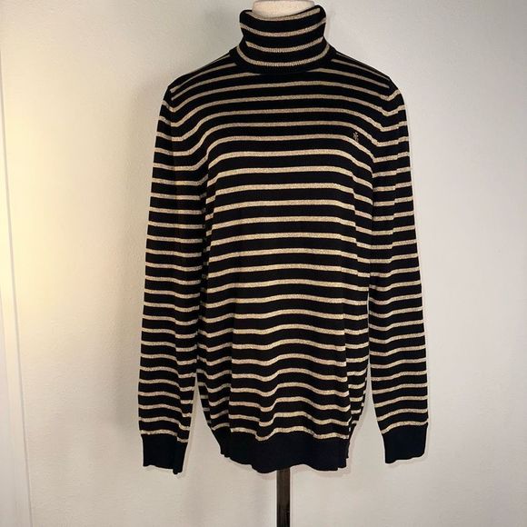 Lauren Ralph Lauren Sweaters - Lauren Ralph Lauren Womens Black Gold Metallic Striped Turtleneck Sweater XL